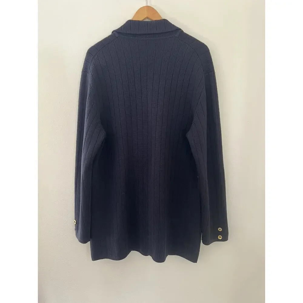 Vintage Navy Blue GUCCI Wool Double Breasted Knit Men Cardigan Sweater 50s 60's